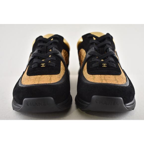 Chanel 19A Mens Black Gold Croc Suede CC Logo Low Top Trainer Sneaker 44 11 - Picture 9 of 14